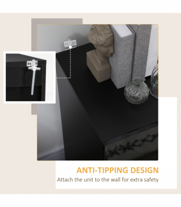 High Gloss Storage Cabinet Black 70W x 40D x 88Hcm Modern Design Three Shelves