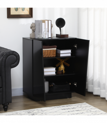 High Gloss Storage Cabinet Black 70W x 40D x 88Hcm Modern Design Three Shelves