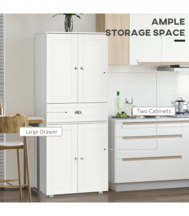 Modern Kitchen Pantry Cupboard w/ Drawer and Shelves, 76.2x40x184cm