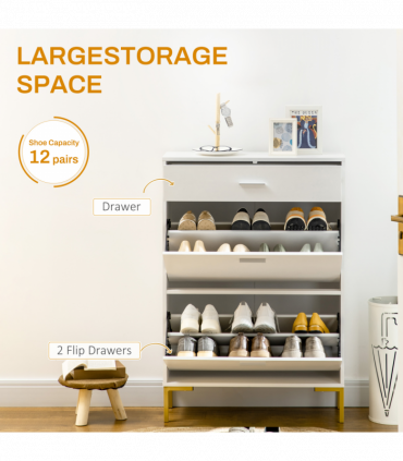 Modern Shoe Cupboard for Hallway w/ Flip Drawers 12 Pair Shoe Storage Organizer