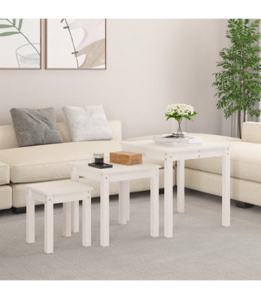Nesting Tables 3 pcs White Solid Wood Pine