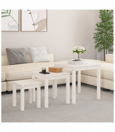 Nesting Tables 3 pcs White Solid Wood Pine