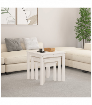 Nesting Tables 3 pcs White Solid Wood Pine
