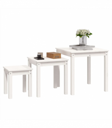 Nesting Tables 3 pcs White Solid Wood Pine