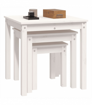 Nesting Tables 3 pcs White Solid Wood Pine