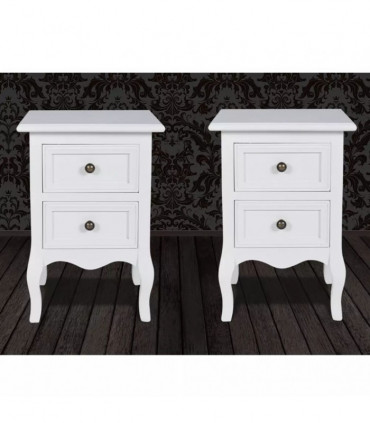 Nightstands 2 pcs with 2 Drawers MDF White