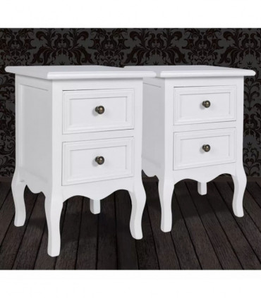 Nightstands 2 pcs with 2 Drawers MDF White