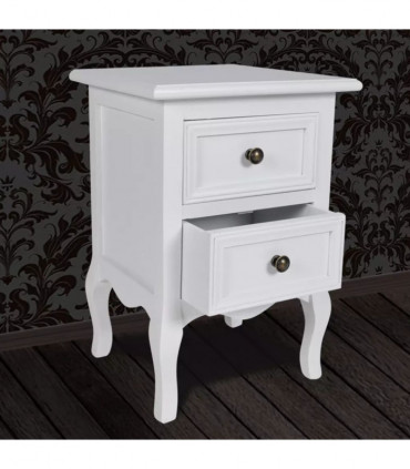 Nightstands 2 pcs with 2 Drawers MDF White