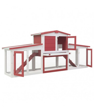 Outdoor Large Rabbit Hutch Red and White 204x45x85 cm Wood