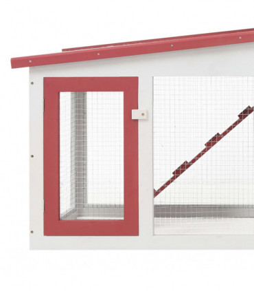 Outdoor Large Rabbit Hutch Red and White 204x45x85 cm Wood