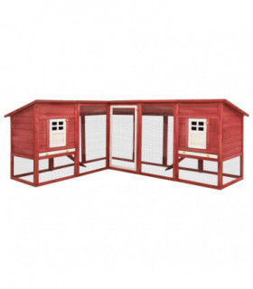 Outdoor Rabbit Hutch with Run Red and White Solid Fir Wood