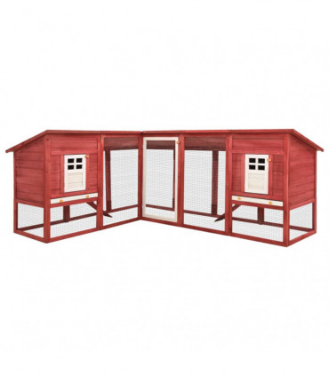 Outdoor Rabbit Hutch with Run Red and White Solid Fir Wood