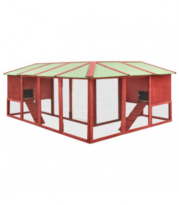 Outdoor Rabbit Hutch with Run Red and White Solid Fir Wood