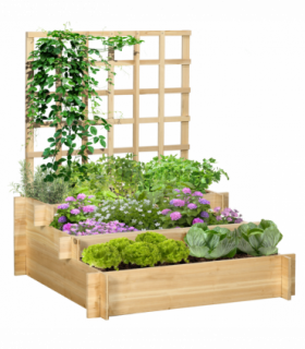 Outsunny 3 Tier Wooden Garden Planters with Trellis for Vine Climbing Plants