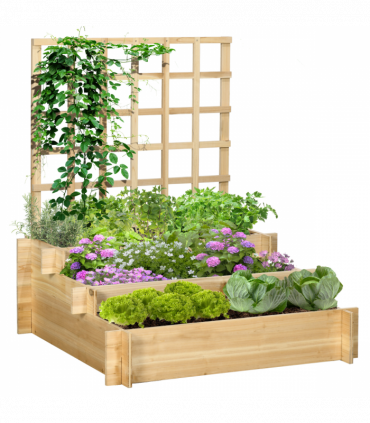 Outsunny 3 Tier Wooden Garden Planters with Trellis for Vine Climbing Plants
