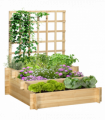 Outsunny 3 Tier Wooden Garden Planters with Trellis for Vine Climbing Plants
