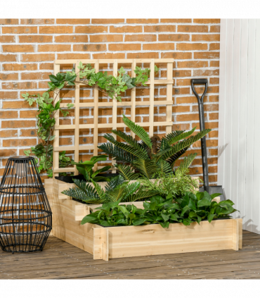 Outsunny 3 Tier Wooden Garden Planters with Trellis for Vine Climbing Plants