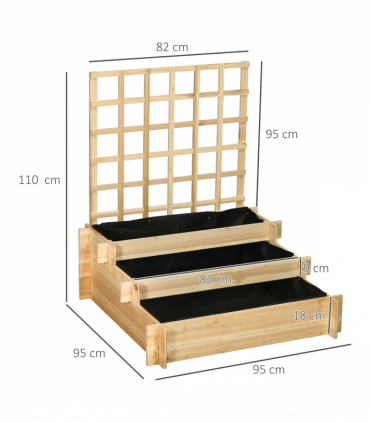 Outsunny 3 Tier Wooden Garden Planters with Trellis for Vine Climbing Plants