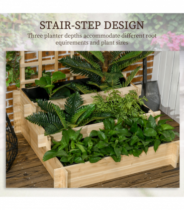 Outsunny 3 Tier Wooden Garden Planters with Trellis for Vine Climbing Plants