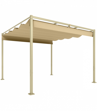 Outsunny 3 x 3(m) Garden Pergola with Retractable Roof, UPF30+, Khaki