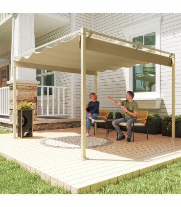 Outsunny 3 x 3(m) Garden Pergola with Retractable Roof, UPF30+, Khaki