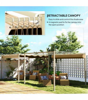 Outsunny 3 x 3(m) Garden Pergola with Retractable Roof, UPF30+, Khaki