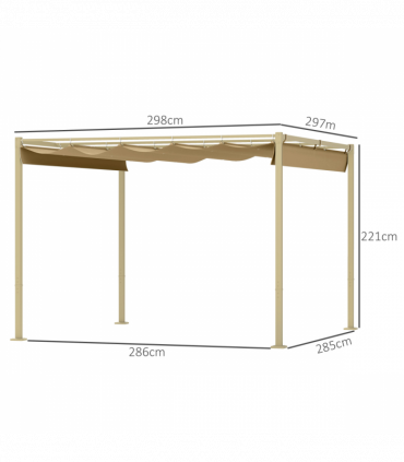 Outsunny 3 x 3(m) Garden Pergola with Retractable Roof, UPF30+, Khaki