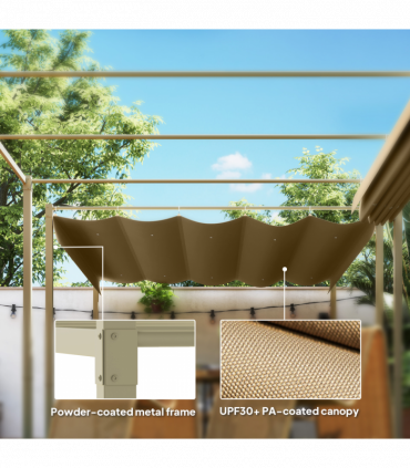 Outsunny 3 x 3(m) Garden Pergola with Retractable Roof, UPF30+, Khaki