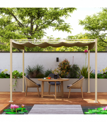 Outsunny 3 x 3(m) Garden Pergola with Retractable Roof, UPF30+, Khaki