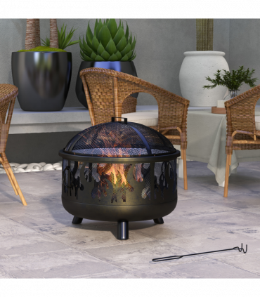 Outsunny 61.5cm 2-In-1 Outdoor Fire Pit & Firewood BBQ Garden Cooker Heater