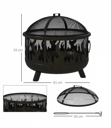 Outsunny 61.5cm 2-In-1 Outdoor Fire Pit & Firewood BBQ Garden Cooker Heater