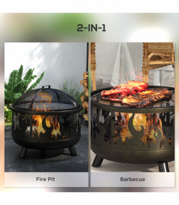 Outsunny 61.5cm 2-In-1 Outdoor Fire Pit & Firewood BBQ Garden Cooker Heater