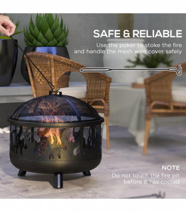 Outsunny 61.5cm 2-In-1 Outdoor Fire Pit & Firewood BBQ Garden Cooker Heater