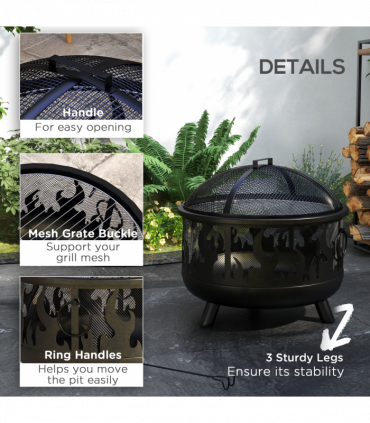 Outsunny 61.5cm 2-In-1 Outdoor Fire Pit & Firewood BBQ Garden Cooker Heater