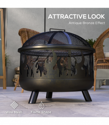 Outsunny 61.5cm 2-In-1 Outdoor Fire Pit & Firewood BBQ Garden Cooker Heater