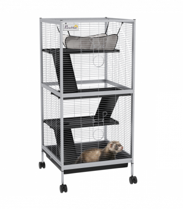 PawHut Rolling Small Animal Cage for Chinchillas Ferrets Kittens W/ Ramp Grey