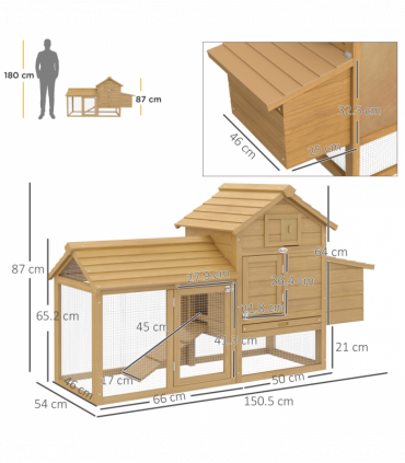 Small Chicken Coop Hen Cage Nesting Box Outdoor Run Wood Color 150.5 x 54 x 87cm