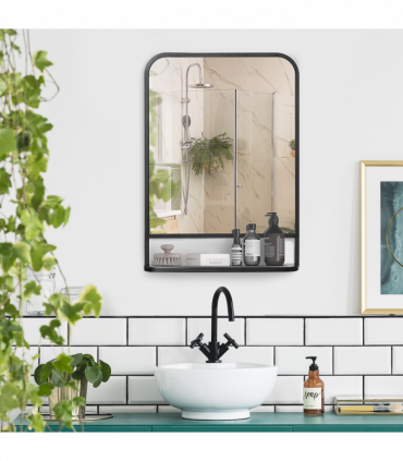 Square Wall Mirror with Shelf, 70x50 cm Modern Mirrors for Living Room, Bedroom