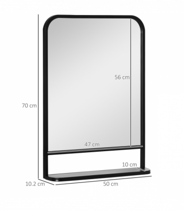 Square Wall Mirror with Shelf, 70x50 cm Modern Mirrors for Living Room, Bedroom