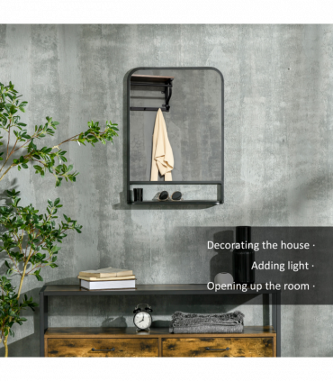 Square Wall Mirror with Shelf, 70x50 cm Modern Mirrors for Living Room, Bedroom