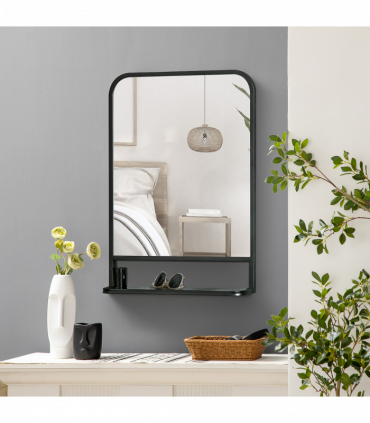 Square Wall Mirror with Shelf, 70x50 cm Modern Mirrors for Living Room, Bedroom
