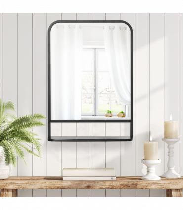 Square Wall Mirror with Shelf, 70x50 cm Modern Mirrors for Living Room, Bedroom