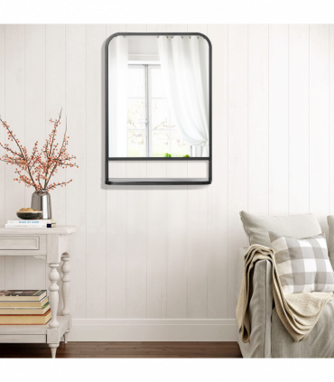 Square Wall Mirror with Shelf, 70x50 cm Modern Mirrors for Living Room, Bedroom