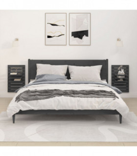 Wall-mounted Bedside Shelves 2 pcs Grey Solid Wood Pine