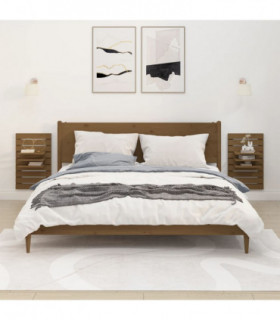 Wall-mounted Bedside Shelves 2 pcs Honey Brown Solid Wood Pine