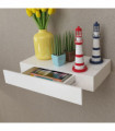 White MDF Floating Wall Display Shelf 1 Drawer Book/DVD Storage