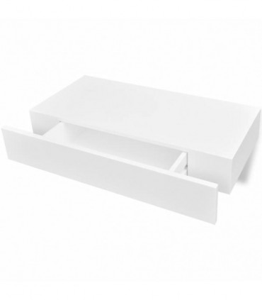 White MDF Floating Wall Display Shelf 1 Drawer Book/DVD Storage