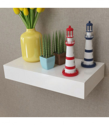 White MDF Floating Wall Display Shelf 1 Drawer Book/DVD Storage