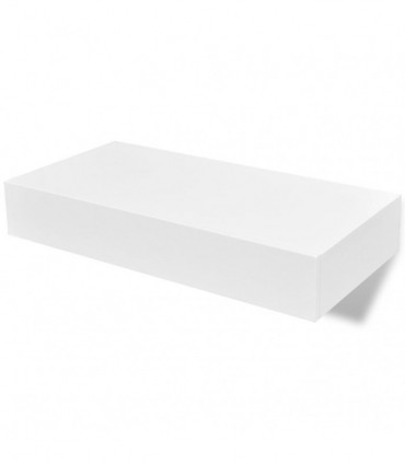 White MDF Floating Wall Display Shelf 1 Drawer Book/DVD Storage