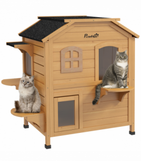 Wooden Cat House Cat Cave Pet Shelter Condos Outdoor Natural Wood Finish